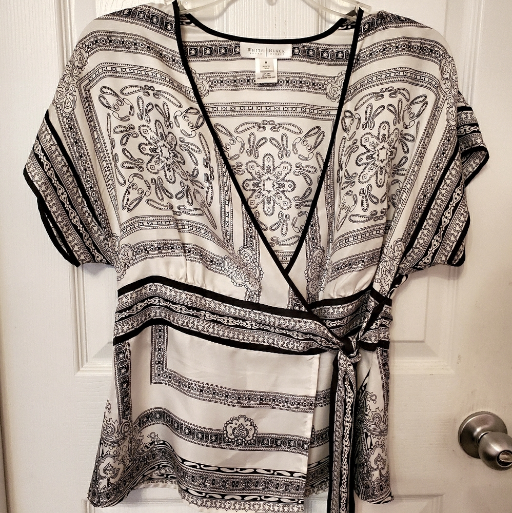 Patterned Silk Wrap Blouse